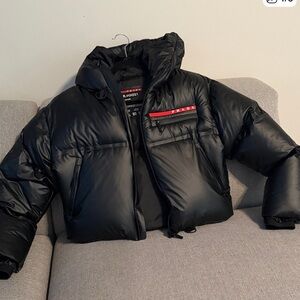 Prada Black Puffer Jacket with Red Details size large WITH TAGS